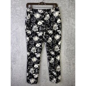 Cynthia Rowley Women's Size 2 Black White Floral Ankle Pants with Pockets 30x28